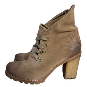 UGG Authentic Calynda Tan Mid Ankle Lace Up High Heel Boots Size 8.5 1002166